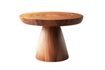 Round wooden side table modern wood accent table living room furniture design interior decor isolated on transparent background