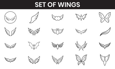 Set of Wings Vector Line art illustration 