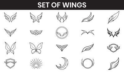 Set of Wings Vector Line art illustration 