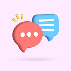 3d dialog speech bubbles. Text bubbles messenger social networks, 3d message notification. Social media communication signs. Vector illustration