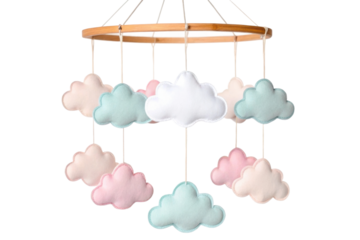 PNG Colorful felt cloud mobile for nursery decoration