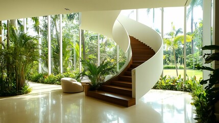 Elegant Spiral Staircase in a Luxurious Tropical Modern Interior