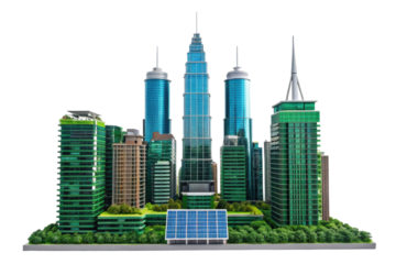PNG Futuristic urban skyline with eco-friendly skyscrapers and rooftop gardens