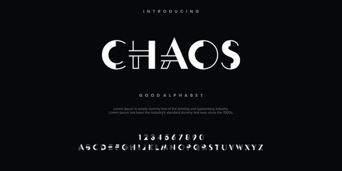 CHAOS modern minimal abstract alphabet fonts. Typography technology, electronic, movie, digital, music, future, logo creative font. vector illustration