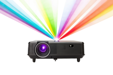 PNG Colorful light beams emanating from a black projector on a black background
