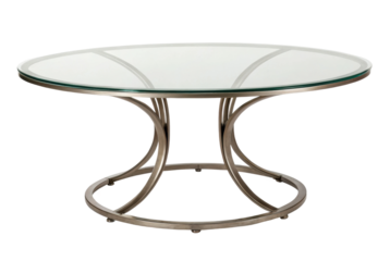 PNG Elegant glass-top round table with curved metal base design