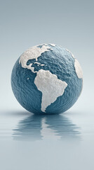 3D globe with textured surface reflecting in water