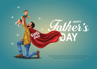 happy fathers day super hero  dad Side View of Lifting Up Baby. abstract vector illustration design