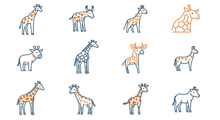Collection of Cartoon Giraffe Illustrations in Profile View