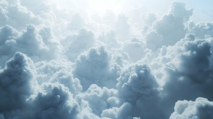 Fototapeta premium A breathtaking view of fluffy white clouds illuminated by sunlight, creating a serene and peaceful atmosphere.