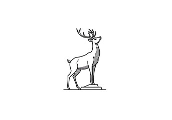 Elegant Line Art Stag on Pedestal Head Tilted Upward