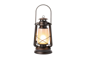 PNG Antique bronze lantern with soft glow on black background