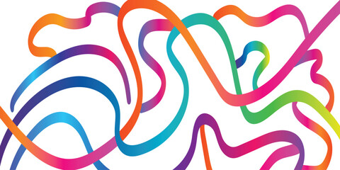 Gradient Lines with white background. Abstract Curve, Wave and Spiral Ribbons. Vector Rainbow Colored Pattern with 3D Shapes. Dynamic Celebration Illustration
