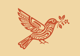 Stylized Bird in Flight with Berry Branch Indigenous Art Inspired Design © Basecamp