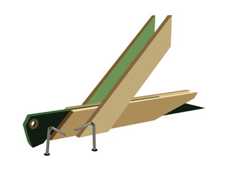 Abstract wooden grasshopper design with geometric shapes and minimal details