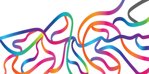 Gradient Lines with white background. Abstract Curve, Wave and Spiral Ribbons. Vector Rainbow Colored Pattern with 3D Shapes. Dynamic Celebration Illustration