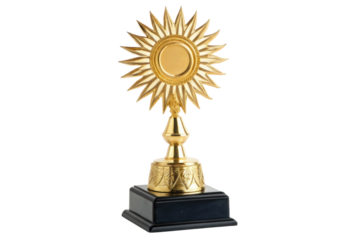 PNG Golden sunburst award trophy on black base with ornate design