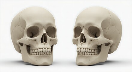 Obraz premium Two Human Skulls Facing Each Other Anatomy, Medicine, and Art