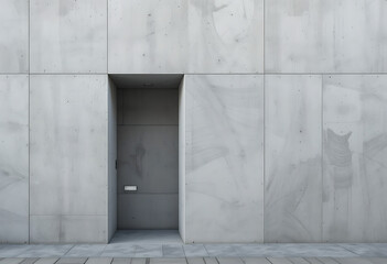 Minimalist concrete building with geometric design and soft morning shadows