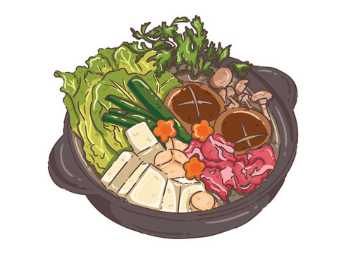 japanese hot pot food, colorful, cartoon style clip art preview