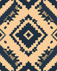 Elegant Bedouin Sadu in moonlight silver and midnight blue, seamless pattern.