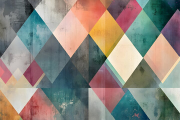 Abstract geometric pattern featuring colorful diamond shapes on a textured background.