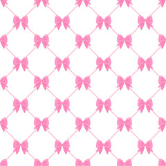 seamless  pattern with pink bow on grid background 