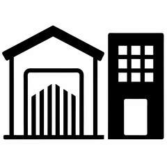 Warehouse black and white icon on white background.
