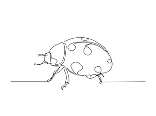Ladybug single outline illustration. Continuous line art drawing of ladybird. Editable stroke.