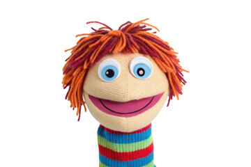 PNG Colorful sock puppet with vibrant yarn hair and striped body