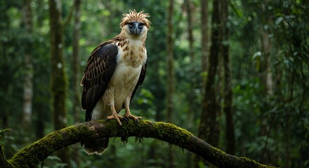 Majestic Philippine Eagle in Lush Rainforest Habitat