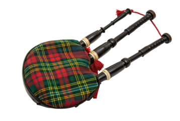 PNG Traditional scottish bagpipes with tartan pattern displayed on white background