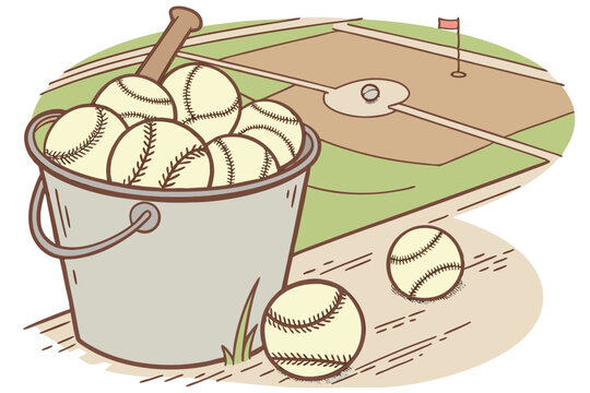 Pile of softballs in a bucket at practice