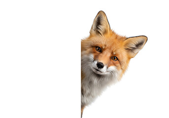 Obraz premium Playful Fox Peeking Around the Corner isolated on white background