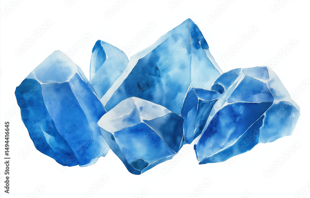 Poster watercolor blue ice particles on white background simple clip art and flat vector illustration in mi