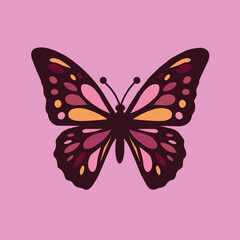 Colorful butterfly with intricate wing details on a pink background. 