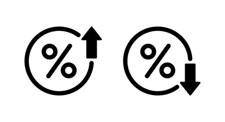 Percent up and down icon in generic style. Percentage upward and downward sign. Growth and decline symbol