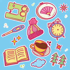 Set of stickers cozy home hobby stuff