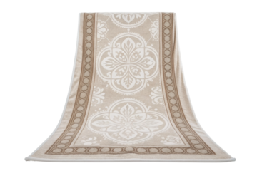 PNG Elegant beige and white ornate patterned rug design with floral motifs