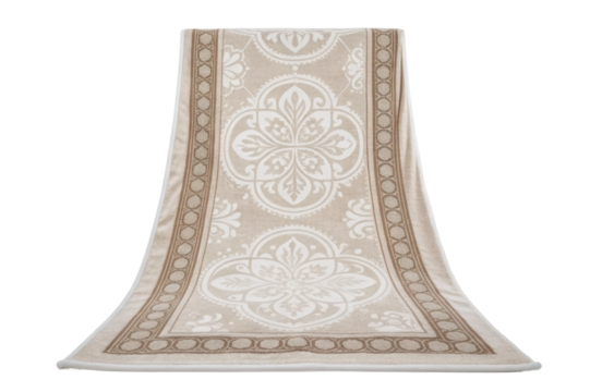 PNG Elegant beige and white ornate patterned rug design with floral motifs