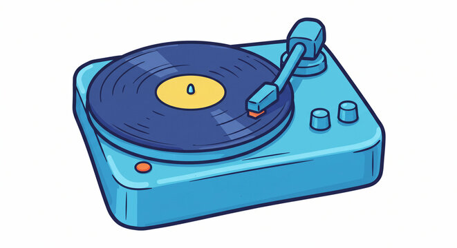 Whimsical blue record player with vintage charm