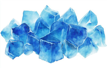 Obraz premium Watercolor Blue Ice Particles on White Background Simple Clip Art and Flat Vector Illustration in Minimalist Style with High Resolution for Clean and Modern Design Projects