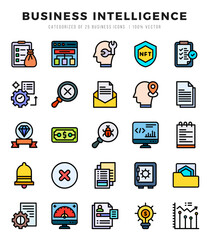 Business Intelligence icons set. Collection of simple Lineal Color web icons.
