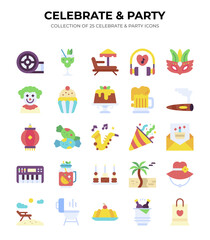 Fototapeta premium 25 Colorful Celebrate & Party Icons Collection