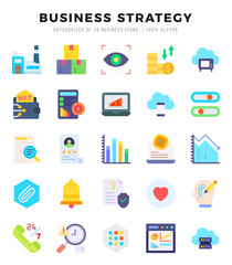 Set of Business Strategy Icons. Simple Flat art style icons pack. Vector illustration.