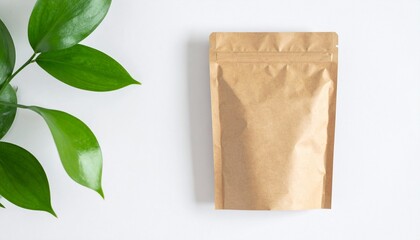 Custom AI Model EcoFriendly Kraft Paper Pouch Packaging with Green Leaves