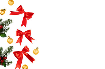 Christmas tree with red ribbon for banner background