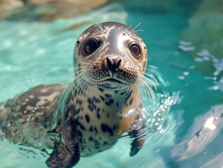 Fototapeta premium Young Seals Or Dolphins Perfecting Vital Water Abilities