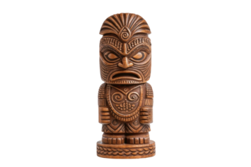 PNG Intricately carved wooden tiki statue with traditional polynesian design