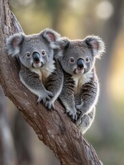 Obraz premium Youthful Koalas Studying Advanced Eucalyptus Foraging